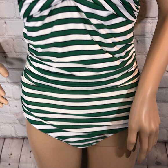 Green & White Striped Swimsuit Built In Bra See Measurements - Picture 4 of 15